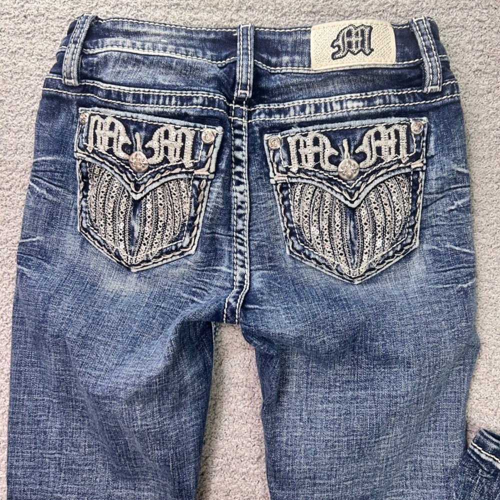 Miss Me Youth Bootcut Jeans Sequin Wing Blue Size 10 Y2K Western McBling Rodeo